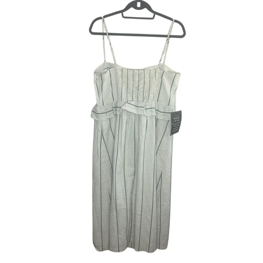 Tuckernuck Mondego Stripe Seersucker Maddy Dress Green Blue White Peplum Midi XL